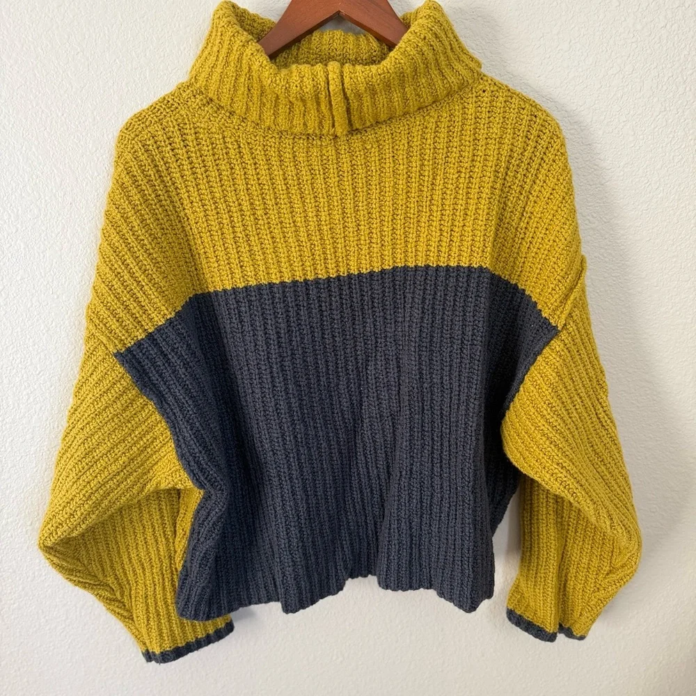 Free People Yellow and Black Patterned Turtleneck Sweater - Picture 4 of 6